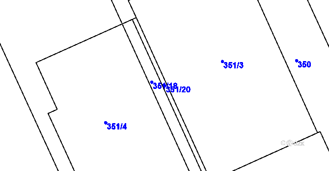 Parcela st. 351/20 v KÚ Znojmo-Louka, Katastrální mapa