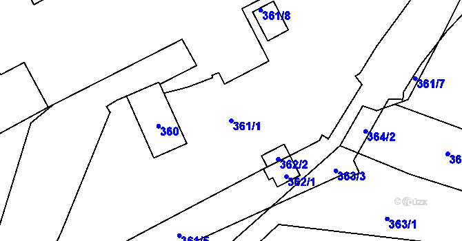 Parcela st. 361/1 v KÚ Znojmo-Louka, Katastrální mapa