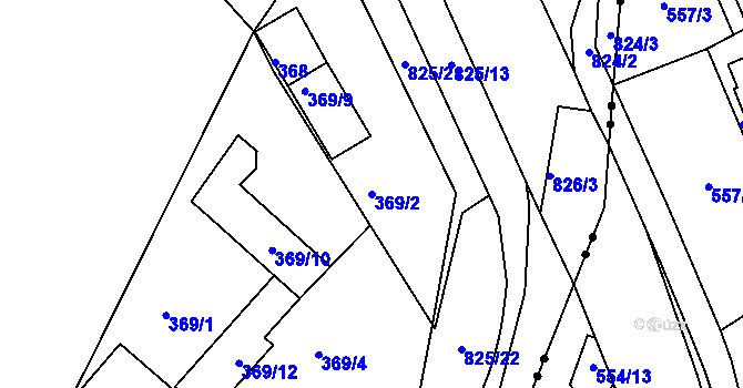 Parcela st. 369/2 v KÚ Znojmo-Louka, Katastrální mapa
