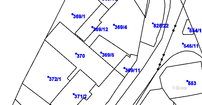 Parcela st. 369/5 v KÚ Znojmo-Louka, Katastrální mapa