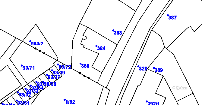 Parcela st. 384 v KÚ Znojmo-Louka, Katastrální mapa