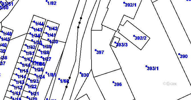 Parcela st. 397 v KÚ Znojmo-Louka, Katastrální mapa