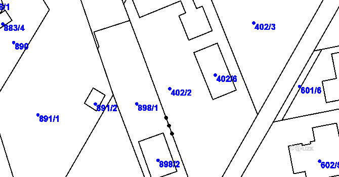 Parcela st. 402/2 v KÚ Znojmo-Louka, Katastrální mapa