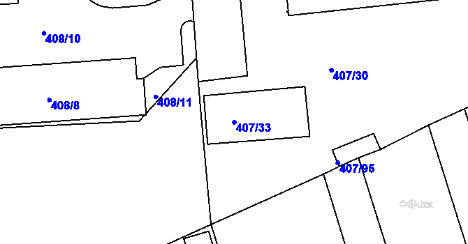 Parcela st. 407/33 v KÚ Znojmo-Louka, Katastrální mapa