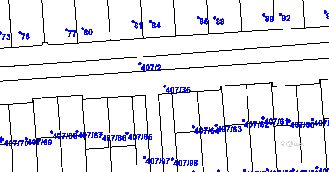 Parcela st. 407/36 v KÚ Znojmo-Louka, Katastrální mapa