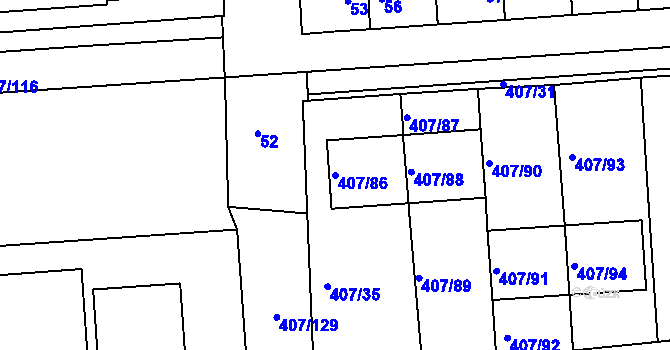 Parcela st. 407/86 v KÚ Znojmo-Louka, Katastrální mapa