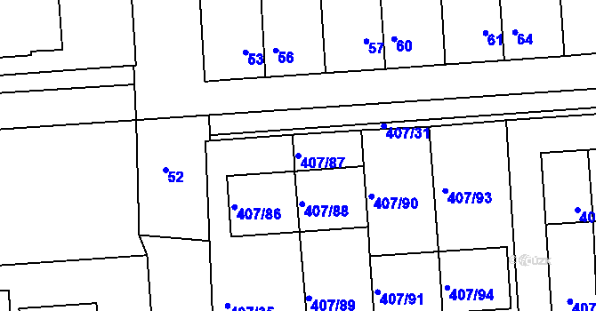 Parcela st. 407/87 v KÚ Znojmo-Louka, Katastrální mapa