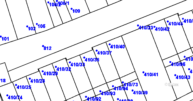 Parcela st. 410/37 v KÚ Znojmo-Louka, Katastrální mapa