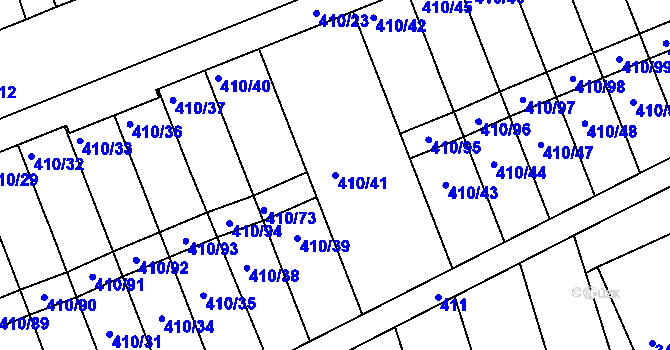 Parcela st. 410/41 v KÚ Znojmo-Louka, Katastrální mapa