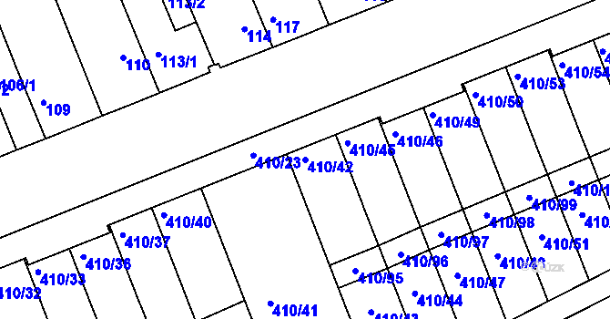 Parcela st. 410/42 v KÚ Znojmo-Louka, Katastrální mapa