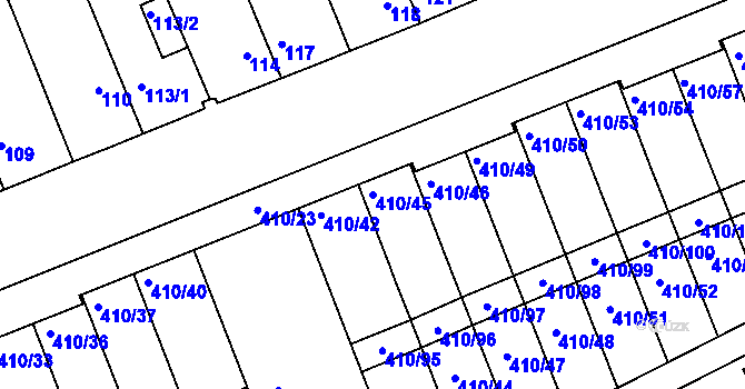 Parcela st. 410/45 v KÚ Znojmo-Louka, Katastrální mapa