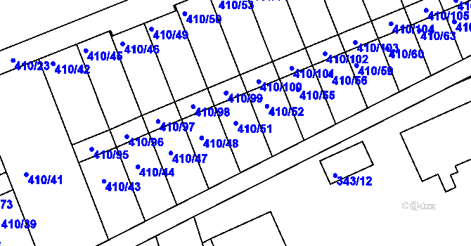 Parcela st. 410/51 v KÚ Znojmo-Louka, Katastrální mapa
