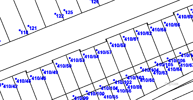 Parcela st. 410/57 v KÚ Znojmo-Louka, Katastrální mapa