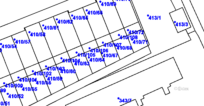 Parcela st. 410/67 v KÚ Znojmo-Louka, Katastrální mapa