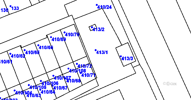 Parcela st. 413/1 v KÚ Znojmo-Louka, Katastrální mapa