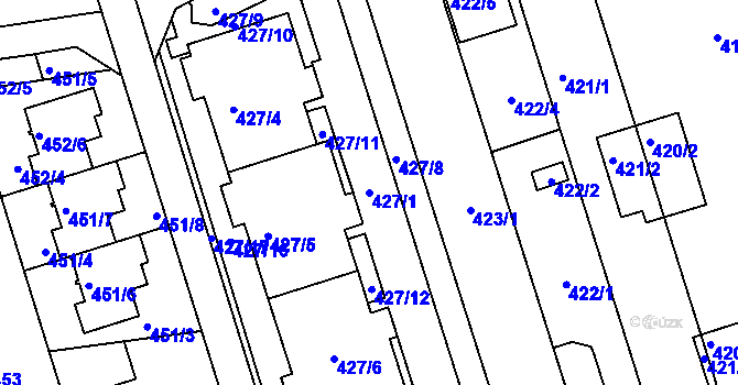Parcela st. 427/1 v KÚ Znojmo-Louka, Katastrální mapa