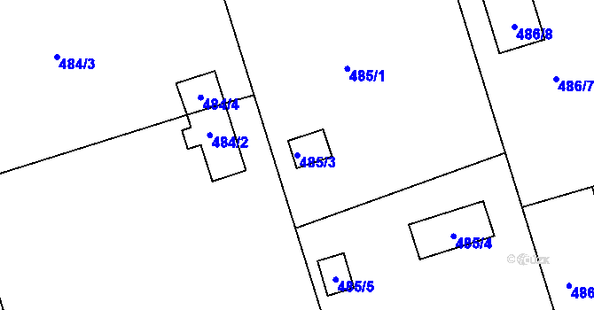 Parcela st. 485/3 v KÚ Znojmo-Louka, Katastrální mapa