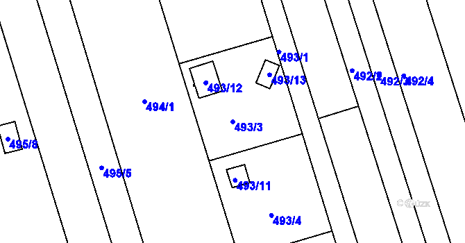 Parcela st. 493/3 v KÚ Znojmo-Louka, Katastrální mapa