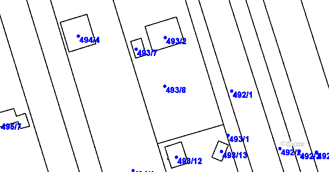 Parcela st. 493/8 v KÚ Znojmo-Louka, Katastrální mapa
