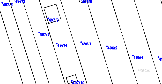 Parcela st. 496/1 v KÚ Znojmo-Louka, Katastrální mapa