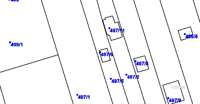 Parcela st. 497/6 v KÚ Znojmo-Louka, Katastrální mapa