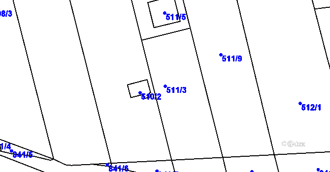 Parcela st. 511/3 v KÚ Znojmo-Louka, Katastrální mapa