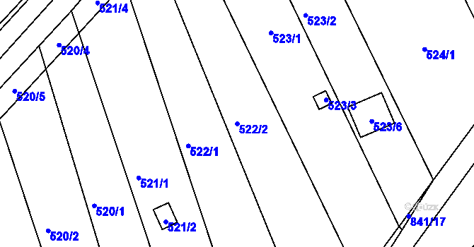 Parcela st. 522/2 v KÚ Znojmo-Louka, Katastrální mapa