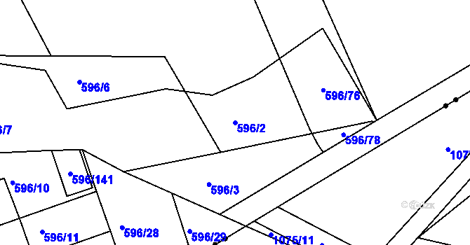 Parcela st. 596/2 v KÚ Znojmo-Louka, Katastrální mapa
