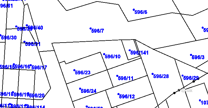 Parcela st. 596/10 v KÚ Znojmo-Louka, Katastrální mapa