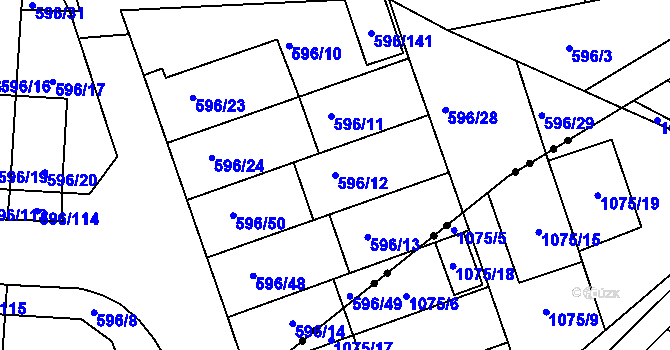 Parcela st. 596/12 v KÚ Znojmo-Louka, Katastrální mapa