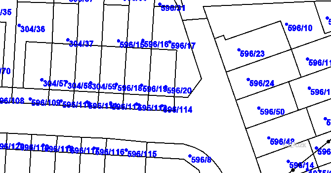 Parcela st. 596/20 v KÚ Znojmo-Louka, Katastrální mapa