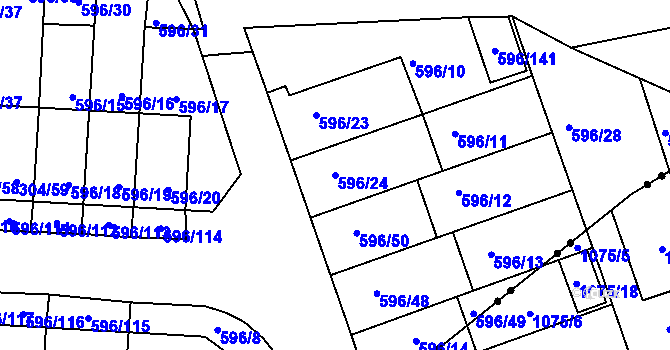 Parcela st. 596/24 v KÚ Znojmo-Louka, Katastrální mapa
