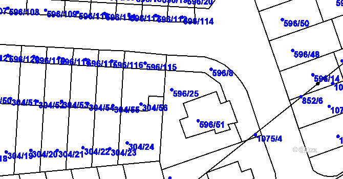 Parcela st. 596/25 v KÚ Znojmo-Louka, Katastrální mapa
