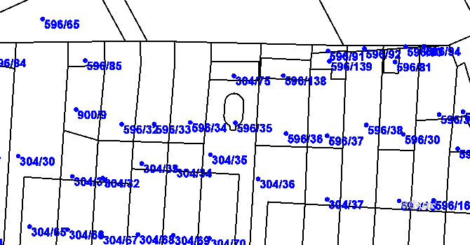 Parcela st. 596/35 v KÚ Znojmo-Louka, Katastrální mapa