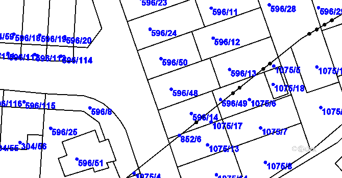 Parcela st. 596/48 v KÚ Znojmo-Louka, Katastrální mapa