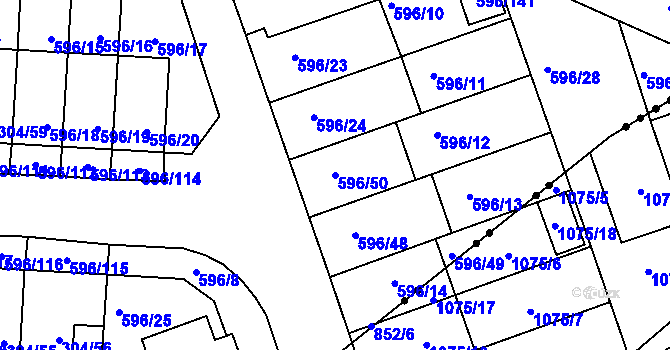 Parcela st. 596/50 v KÚ Znojmo-Louka, Katastrální mapa
