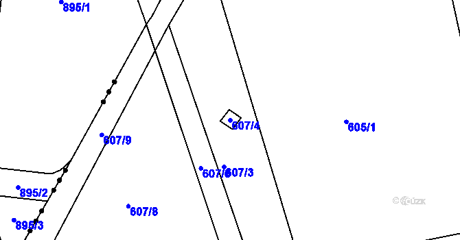 Parcela st. 607/4 v KÚ Znojmo-Louka, Katastrální mapa