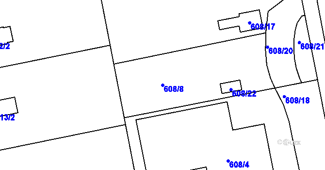 Parcela st. 608/8 v KÚ Znojmo-Louka, Katastrální mapa