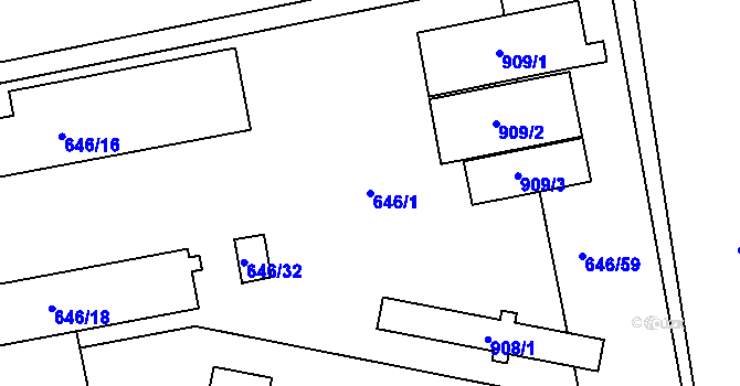Parcela st. 646/1 v KÚ Znojmo-Louka, Katastrální mapa