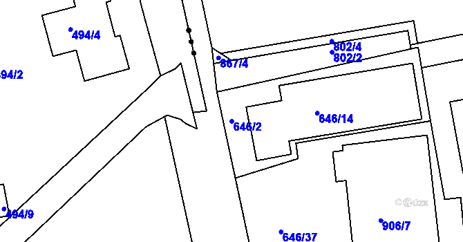 Parcela st. 646/2 v KÚ Znojmo-Louka, Katastrální mapa