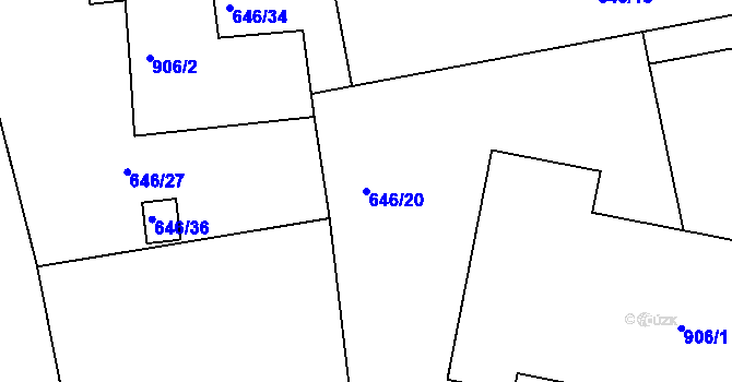 Parcela st. 646/20 v KÚ Znojmo-Louka, Katastrální mapa
