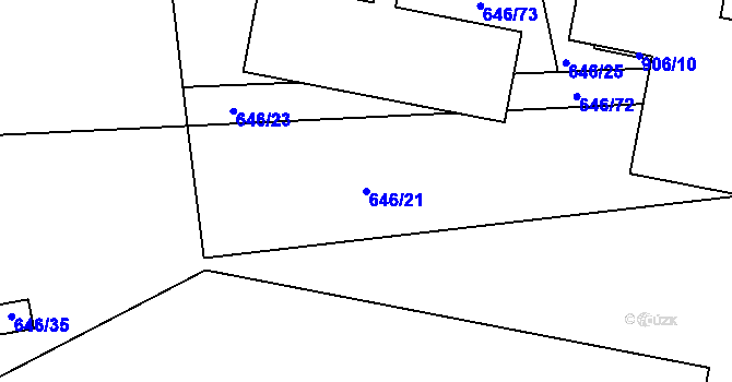 Parcela st. 646/21 v KÚ Znojmo-Louka, Katastrální mapa