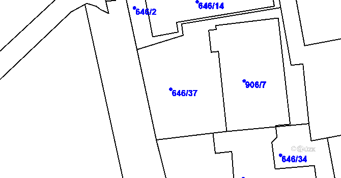 Parcela st. 646/37 v KÚ Znojmo-Louka, Katastrální mapa