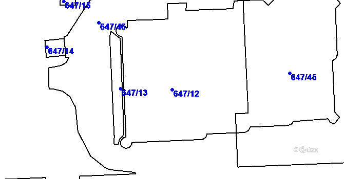 Parcela st. 647/12 v KÚ Znojmo-Louka, Katastrální mapa
