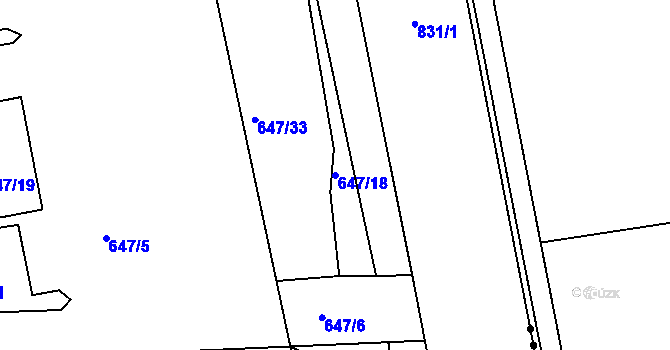 Parcela st. 647/18 v KÚ Znojmo-Louka, Katastrální mapa