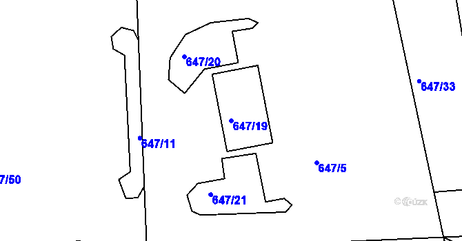 Parcela st. 647/19 v KÚ Znojmo-Louka, Katastrální mapa
