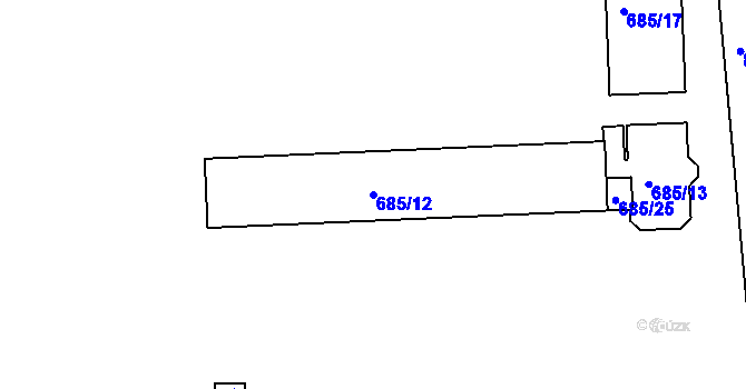 Parcela st. 685/12 v KÚ Znojmo-Louka, Katastrální mapa