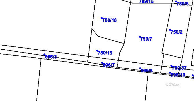Parcela st. 750/19 v KÚ Znojmo-Louka, Katastrální mapa