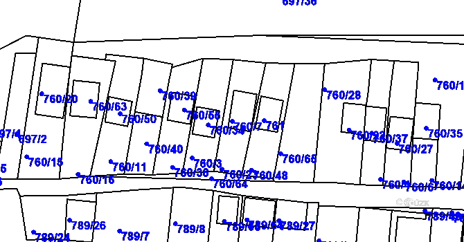 Parcela st. 760/7 v KÚ Znojmo-Louka, Katastrální mapa