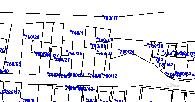 Parcela st. 760/31 v KÚ Znojmo-Louka, Katastrální mapa